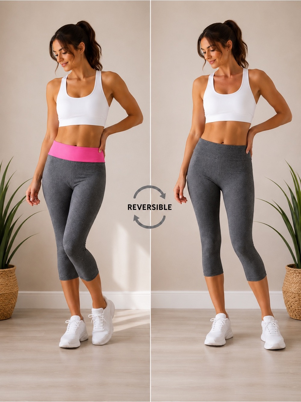 C9 Champion Reversible Capri Leggings Gray Pink Athletic Yoga Workout